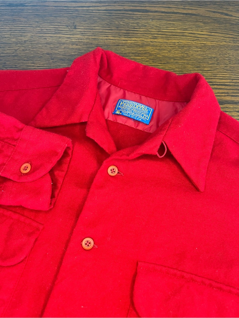 Vintage 1960s Pendleton Board Shirt Wool Size L Red Long Sleeve Loop Collar